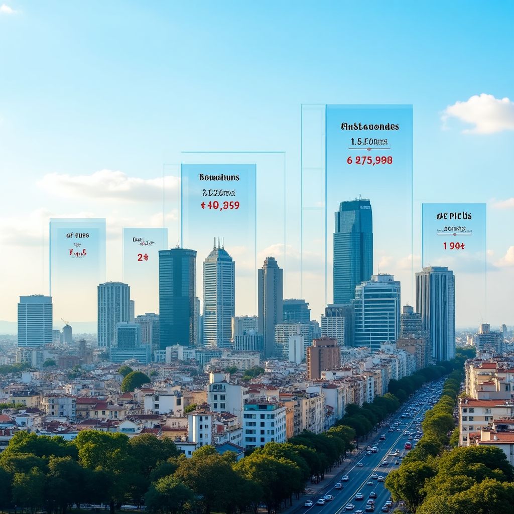 Edificios modernos en Buenos Aires con gráficos de rentabilidad